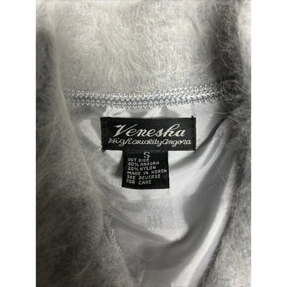 Venesha Angora Super Soft Cardigan Sweater Gray With Applique Flowers Size S - Picture 3 of 9